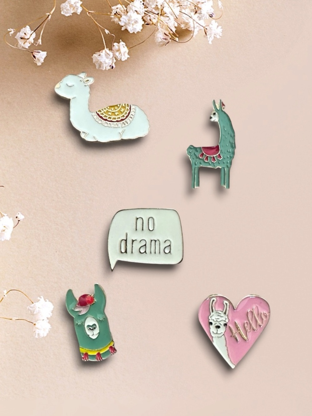Cute Llama Themed Enamel Pin Set of 5
